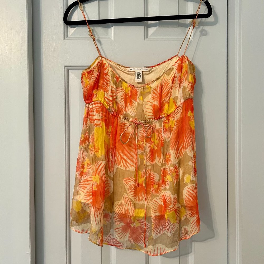 Vintage DVF: Diane von Furstenberg orange orchid silk tank, size 8